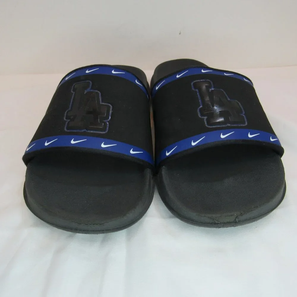 Nike MLB LA Dodgers Black Blue Logo Slip On Sandals Off Court Slides - Picture 2 of 7